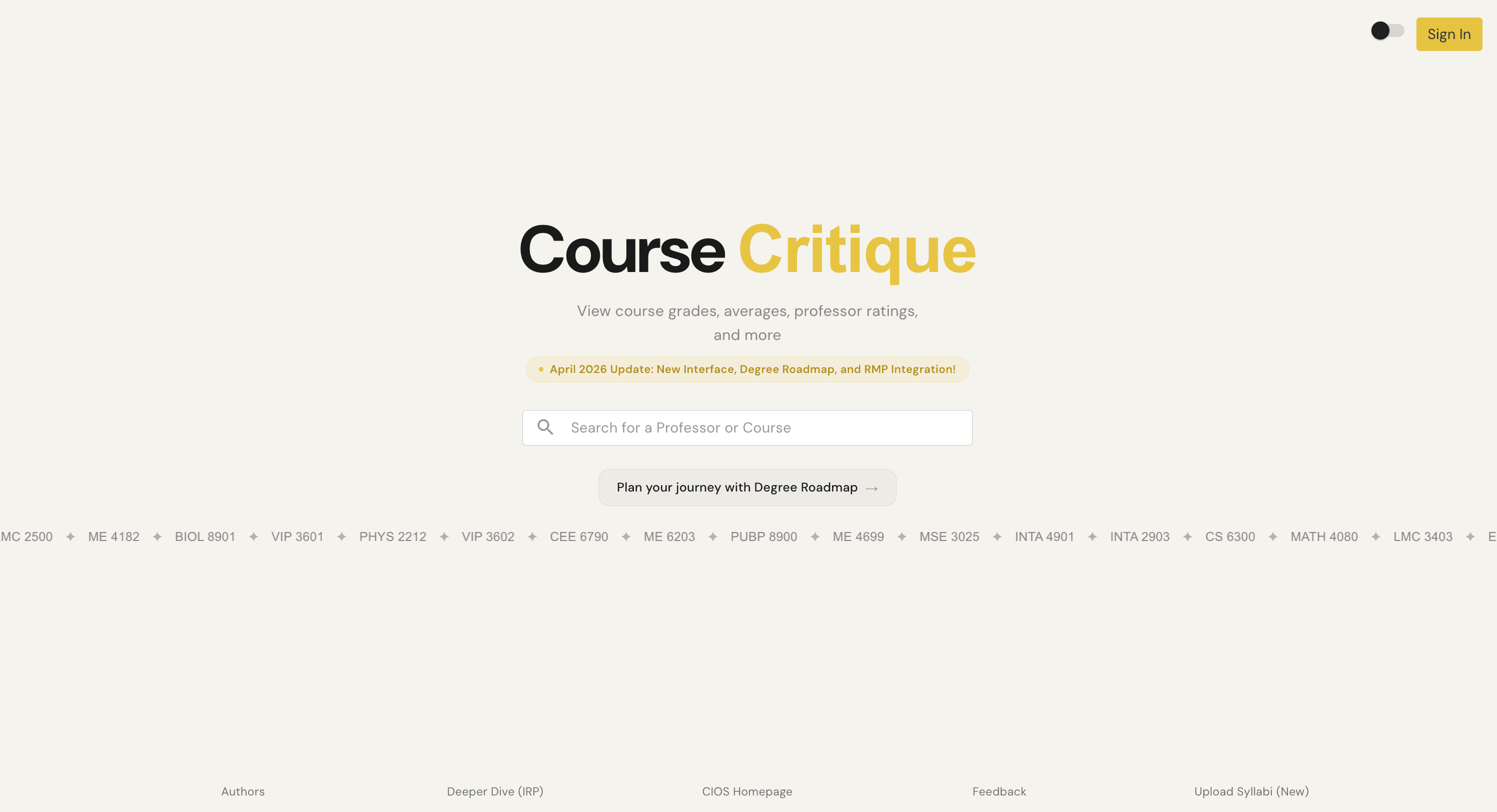 Course Critique course search interface